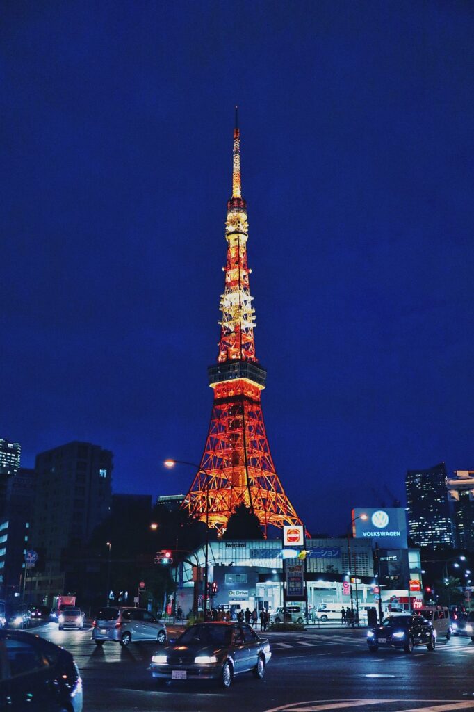 japan, tokyo tower, night, tower, skyline, travel, night sky, sky, nature, asia